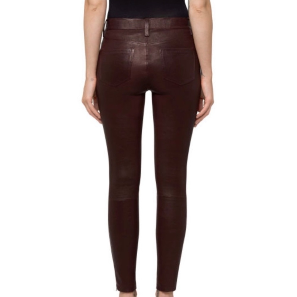 J BRAND • Burgundy Stretch Lamb Leather Skinny Ankle Zip Pants, 27 - Picture 12 of 16